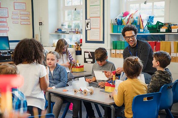 Primary School teacher and children